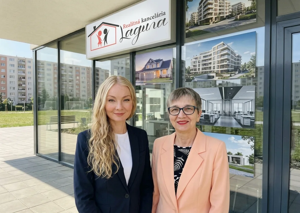 Tím Realitnej kancelárie Laguna pred kanceláriou vo Svidníku